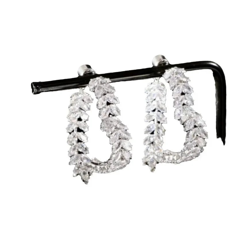 French Style Small Fragrance Pink Wheat Ear Lovehigh-end Feeling Light Luxury Zircon Earrings for Girls.