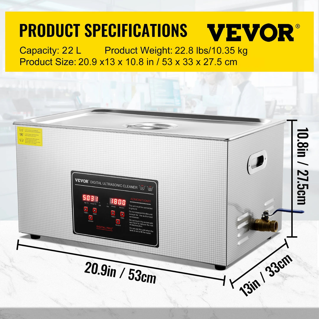 VEVOR 2L 3L 6L 10L 22L 30L Ultrasonic Cleaner Stainless Steel Portable Heated Cleaning Washing Machine Ultrasound Home Appliance