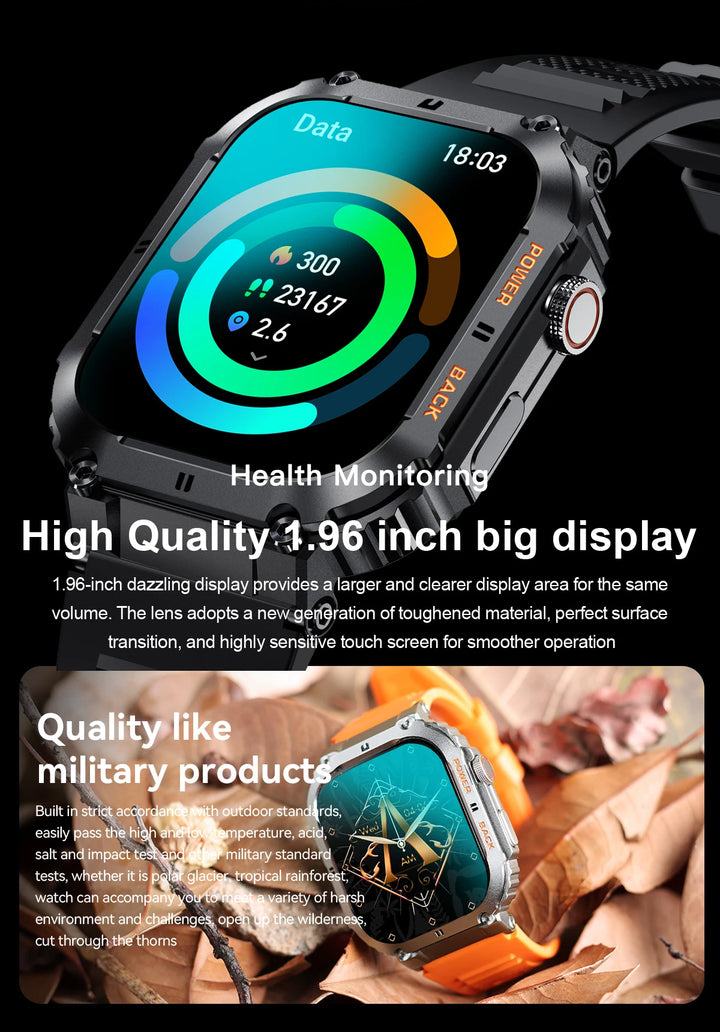 LIGE 1.96”Bluetooth Call Smart Watch Men 400mAh Waterproof Sport Fitness Tracker health monitor Smartwatch for Android IOS Phone