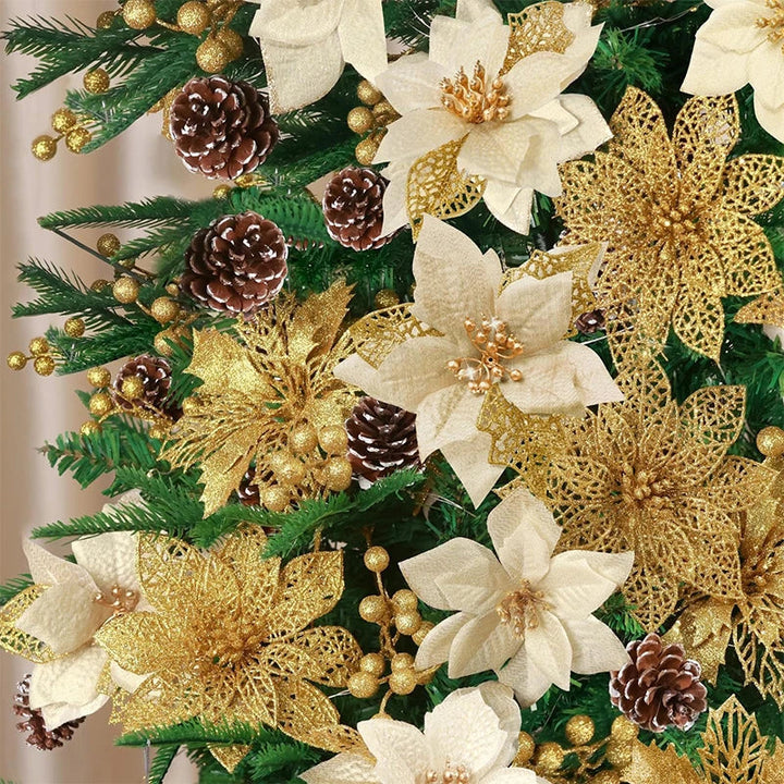 Glitter Artificial Christmas Flowers Set