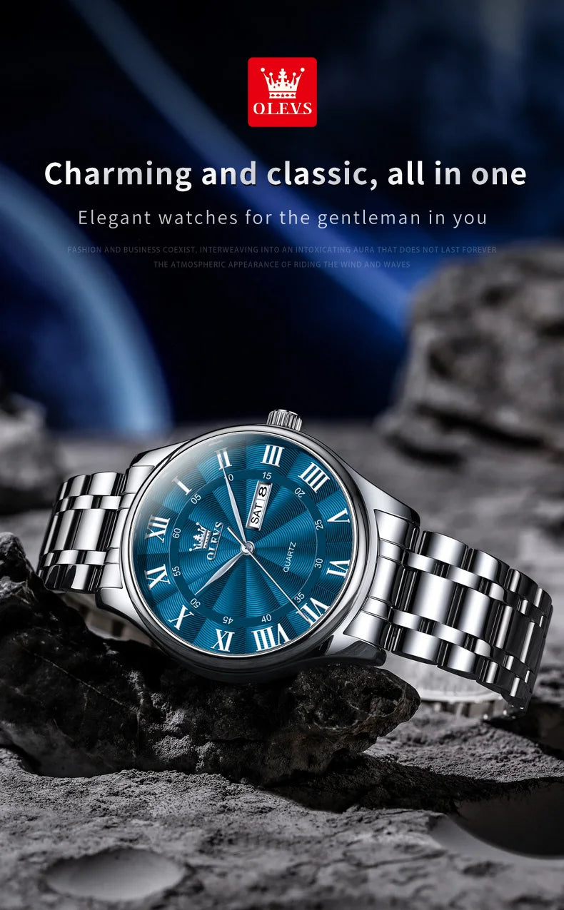 OLEVS 3663 Mens Watch Classic Original Brand Quartz Watch Waterproof  Luminous Watches For Men Dual Calendar Display Gifts Box