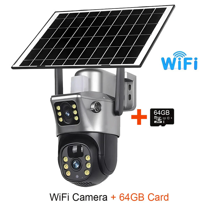 4G Sim Card Solar Camera Dual Lens Outdoor 8MP 4K Low Power Battery IP Camera PIR Night Vision V380 Pro CCTV Security Protection