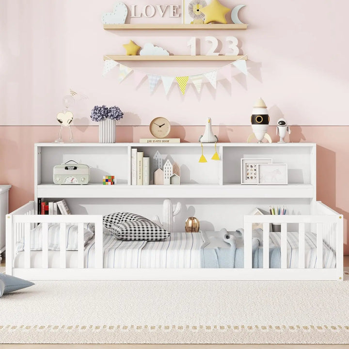Twin Kids Floor Bed with Storage
