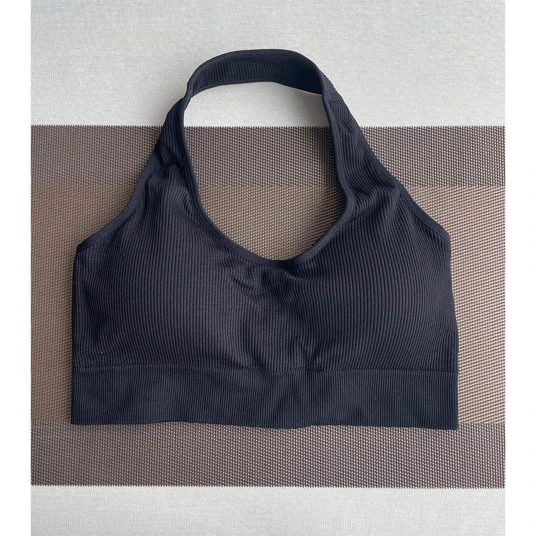 New Limitless Ribbed Seamless Halter Bra Spandex  Woman Fitness Elastic Breathable Breast Enhancement Leisure Sports Underwear