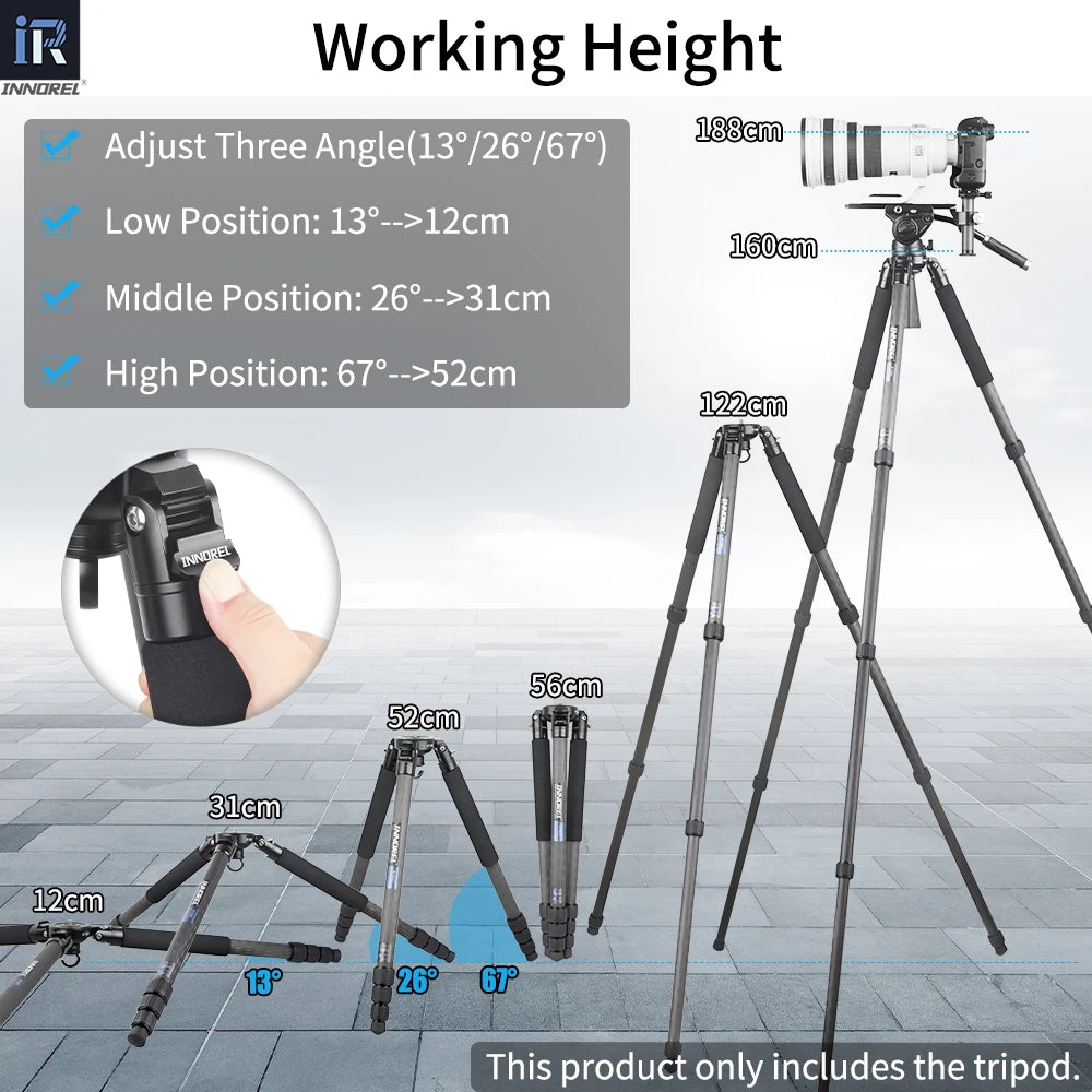 INNOREL RT80C Carbon Fiber Camera Tripod Professional Birdwatching Heavy Duty Tripod 75mm Bowl Adapter for DSLR Video Camcorder