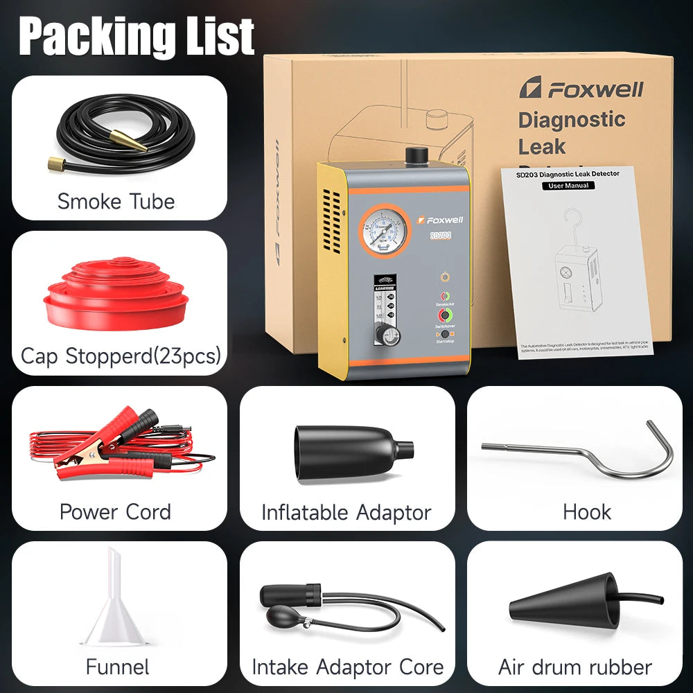 FOXWELL SD203 Automotive Smoke Machine Built-in Air Pump EVAP Vacuum Leak Detector Dual Mode Car Pipe Leakage Diagnostic Tester