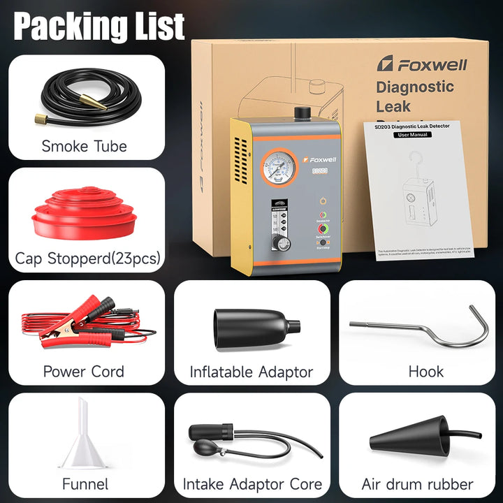 FOXWELL SD203 Automotive Smoke Machine Built-in Air Pump EVAP Vacuum Leak Detector Dual Mode Car Pipe Leakage Diagnostic Tester