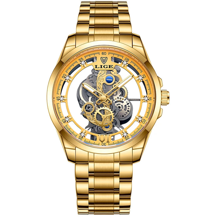 LIGE New Fashion Mens Watches Top Brand Luxury Hollow Watch Men Military Sports Waterproof Quartz Watch For Men Montre Homme+BOX