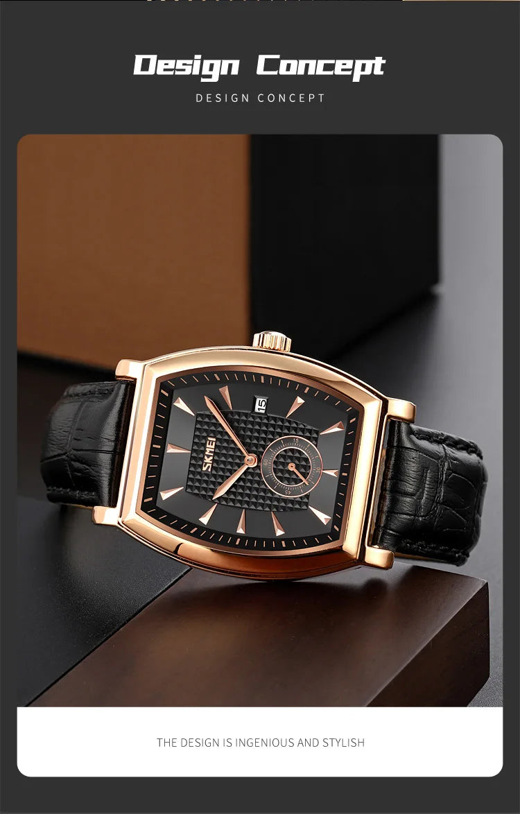 SKMEI relogio masculino Top Brand Luxury Genuine Leather Strap Business Mens Watches Waterproof Quartz Date Time Wristwatches