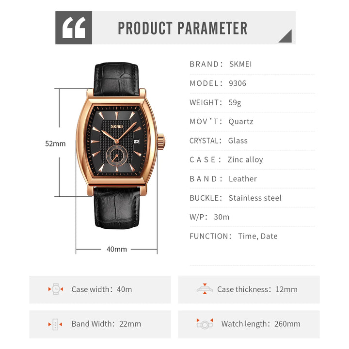 SKMEI relogio masculino Top Brand Luxury Genuine Leather Strap Business Mens Watches Waterproof Quartz Date Time Wristwatches
