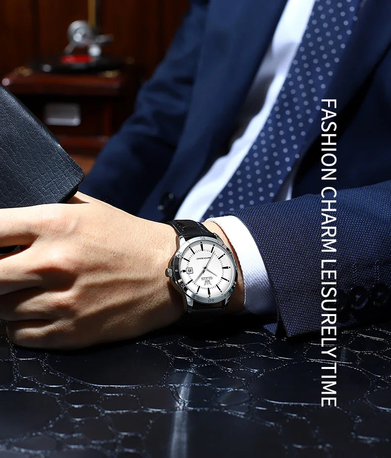 OLEVS TY716 Mens Watch Original Fashion Quartz Watch For Men Waterproof Leather Strap Calendar Daily Automatic Date Mens Gifts