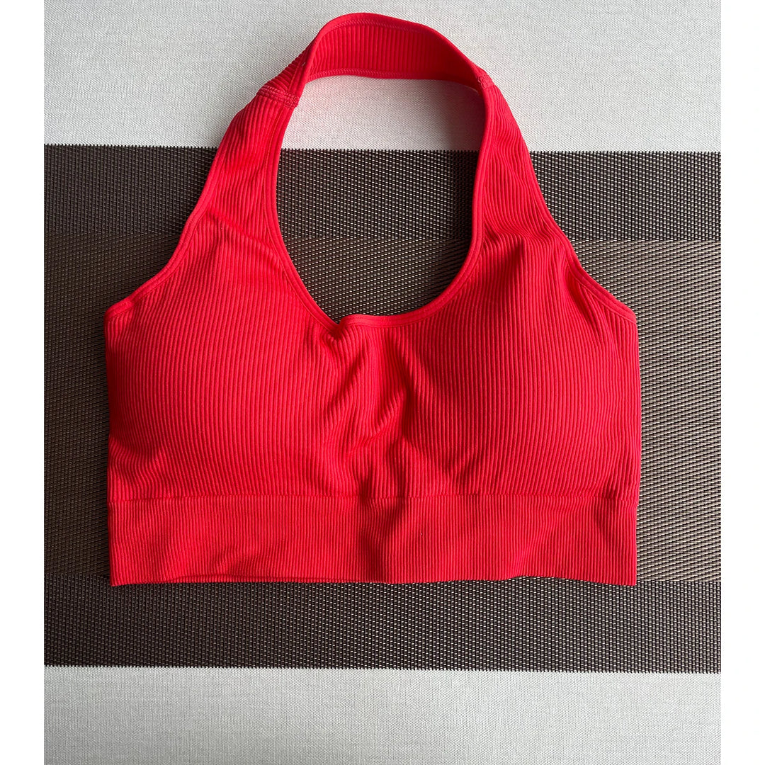New Limitless Ribbed Seamless Halter Bra Spandex  Woman Fitness Elastic Breathable Breast Enhancement Leisure Sports Underwear