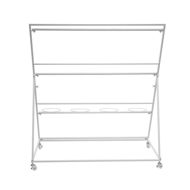3 Layers Flower Display Stand Movable Modern Metal Plant Shelf with 12Pcs Flower Buckets & Wheels for Home Garden Patio Balcony