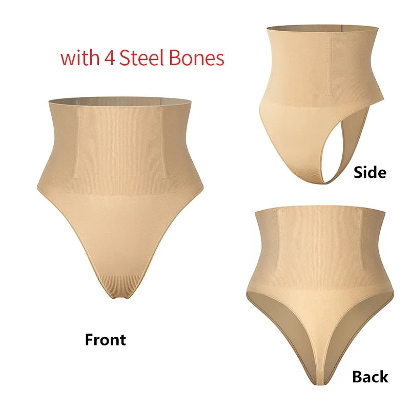 High Waist Body Shaper Thongs Shapewear for Women Panties Tummy Control Slimming New Underwear Nude Black T-Back Brief