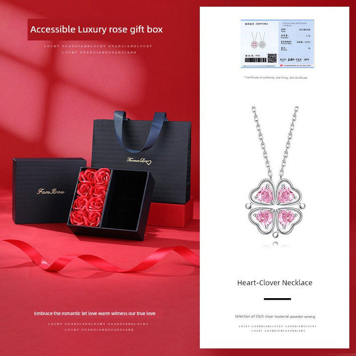 Four-Leaf Clover Foldable Sterling Silver Clavicle Chain Chinese Valentine's Day Gift