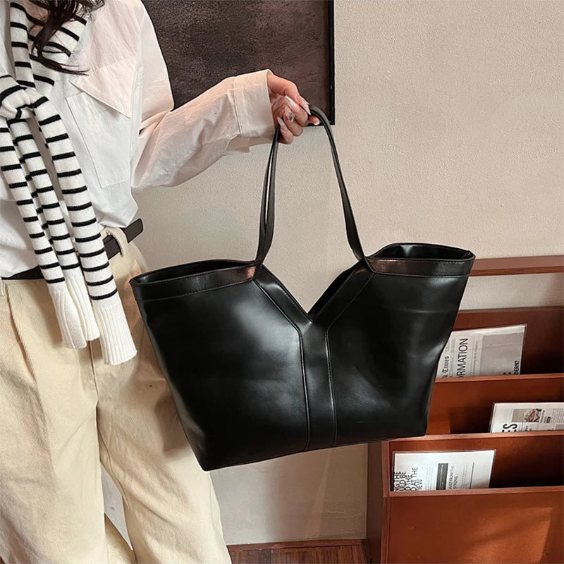 Soft Luxury Y Letter Women Shoulder Bag New Genuine Leather Fashion Large Capacity Tote Bag High-end Casual Commuting Brand Bag