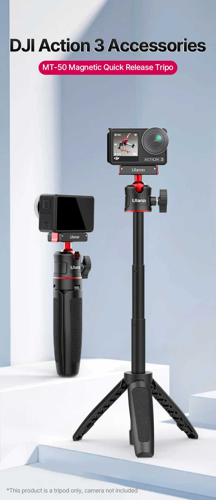 Ulanzi MT-50 Magnetic Tripod for Dji Osmo Action 5 4 3 Adjustable Underwater Selfie Stick Stand Mount Action Camera Accessories
