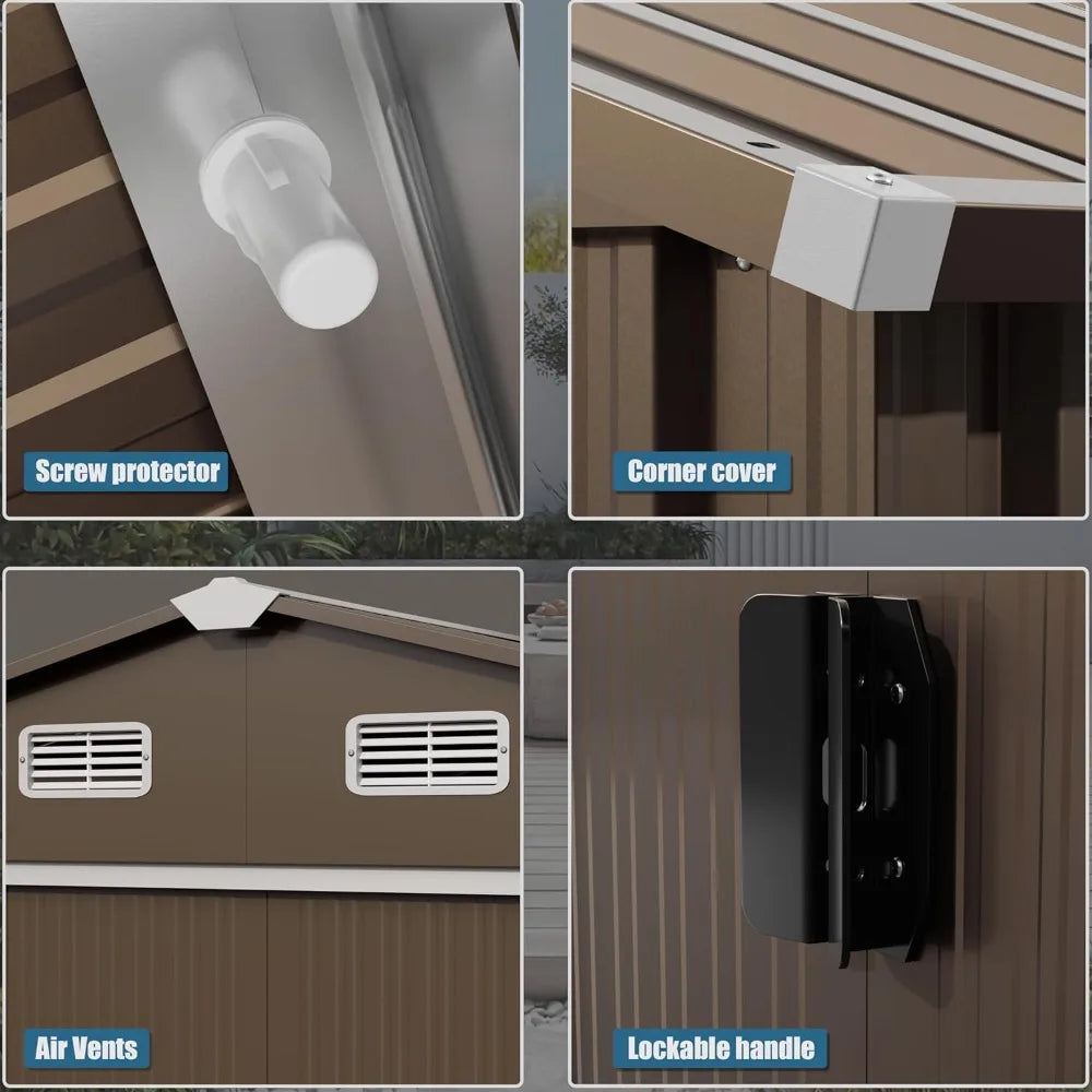 10 x 8 FT Outdoor Storage Shed, Waterproof, Lockable Door Metal Tool Sheds w/Sliding Door and Air Vents, Metal Storage Shed