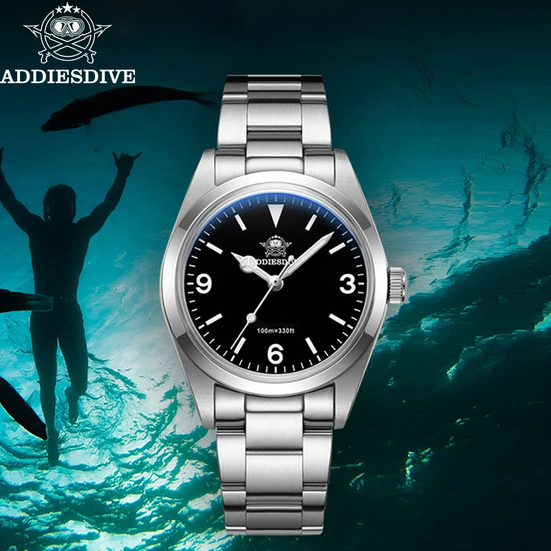 ADDIESDIVE Top Brand Men's Luxury Stainless Steel Wristwatch Sapphire Glass Luminous 100m Waterproof Reloj Hombre Quartz Watches
