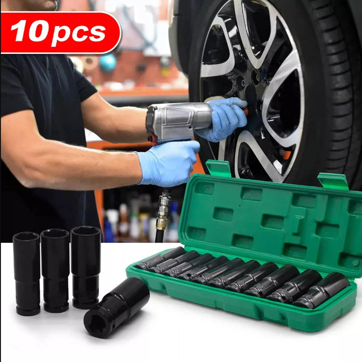 10pc Metric Deep Impact Socket 1/2" Drive 10mm-24mm 6 Point Sockets w/ Case Set