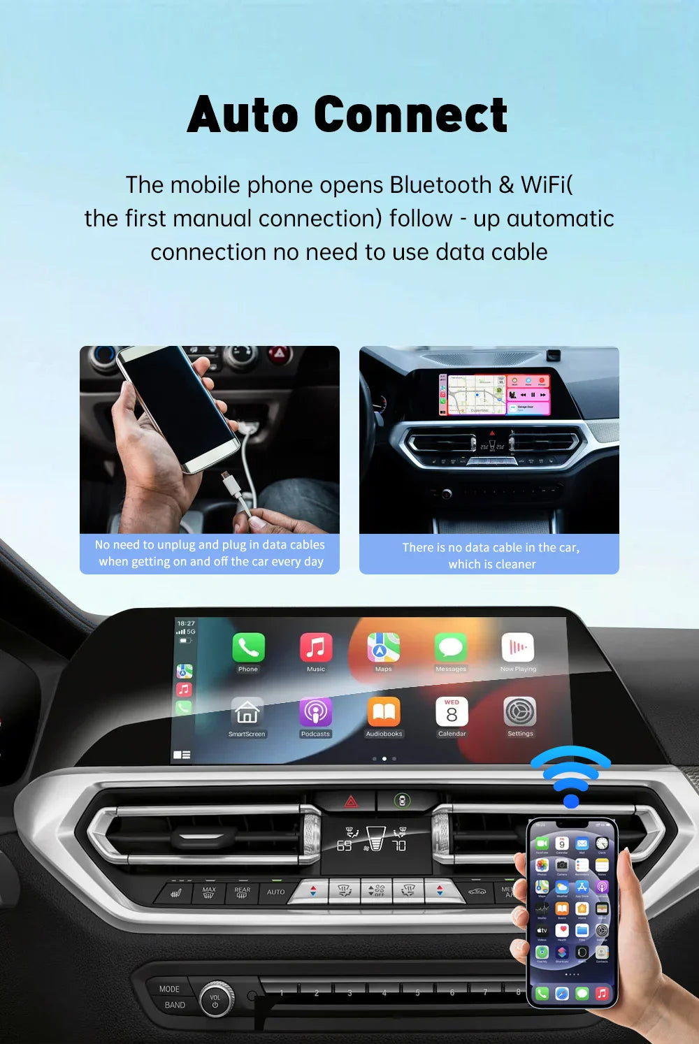 XUDA 2in1 Wireless CarPlay AI Mini Box Android Auto Box Plug&Play Automatic Connection Compatible with 99% of Cars For Car Radio