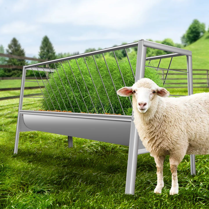 Stainless Steel Livestock Feeder - 77 Gallon 2-in-1 Goat Hay Feeder for Sheep, Horses & Alpacas - Rustproof Large Capacity Farm Animal Feeder