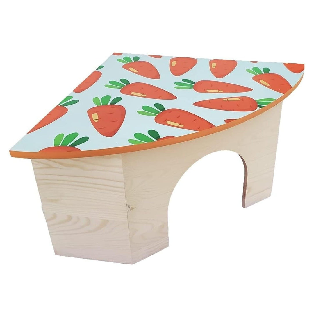 The Space House All Natural Sturdy Pine Wood Corner Hideout Hidey Guinea Pig Hut (Carrots)