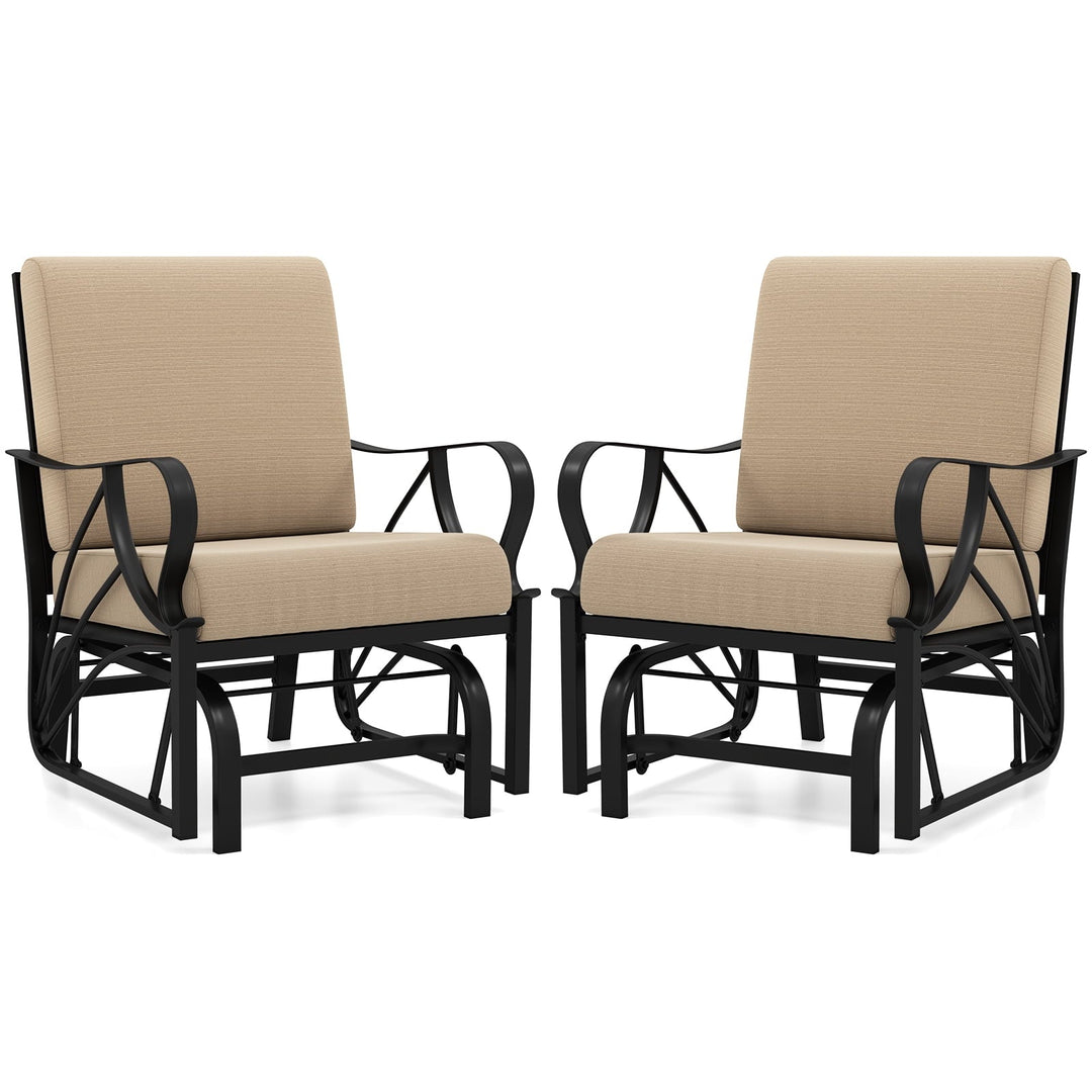 Topbuy 2 Pcs Outdoor Glider Chair Smooth Rocking Single Chair w/ Thick Cushions & Heavy-Duty Metal Frame Tan