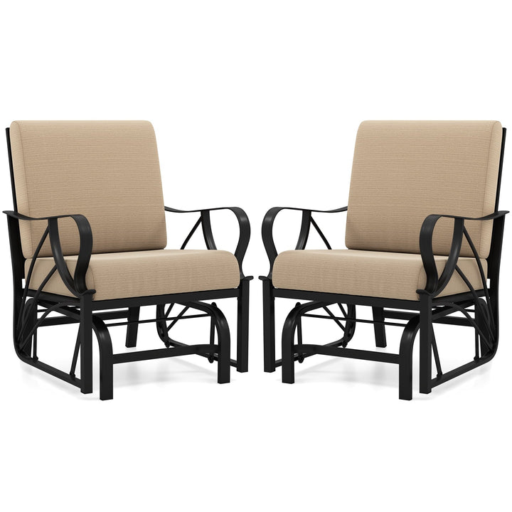 Topbuy 2 Pcs Outdoor Glider Chair Smooth Rocking Single Chair w/ Thick Cushions & Heavy-Duty Metal Frame Tan