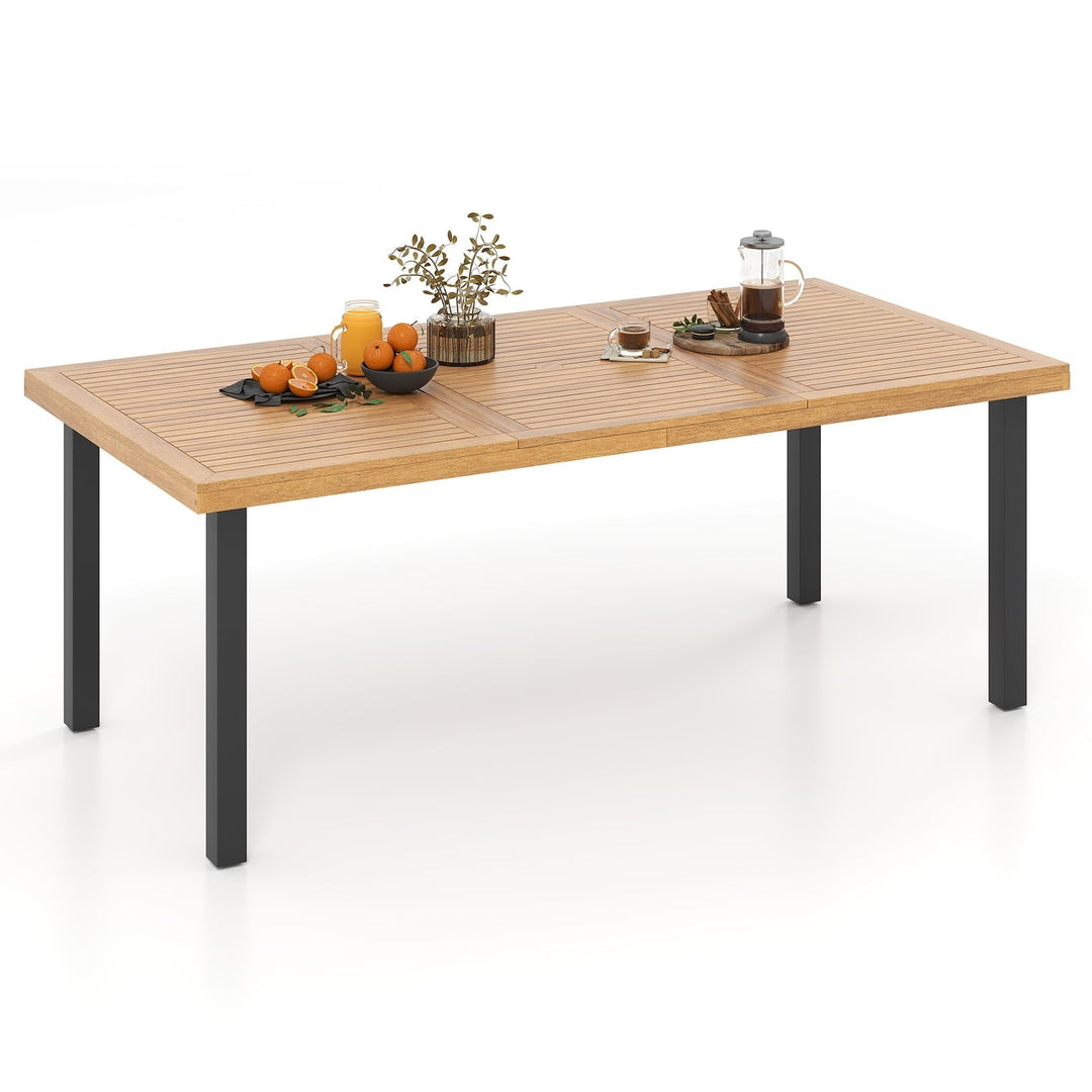 Topbuy Acacia Wood Dining Table for 8 People, 79" Large Rectangular Patio Table with Built-in Umbrella Hole