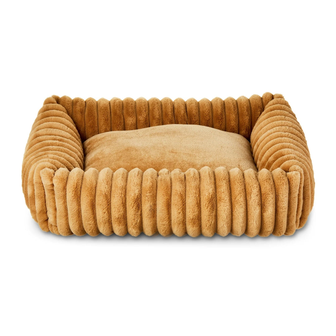 Vibrant Life Thick Cord Pet Bed for Dogs & Cats, Bolster, Thick Cord Plush, Machine Washable, Tan, 27" x 21"