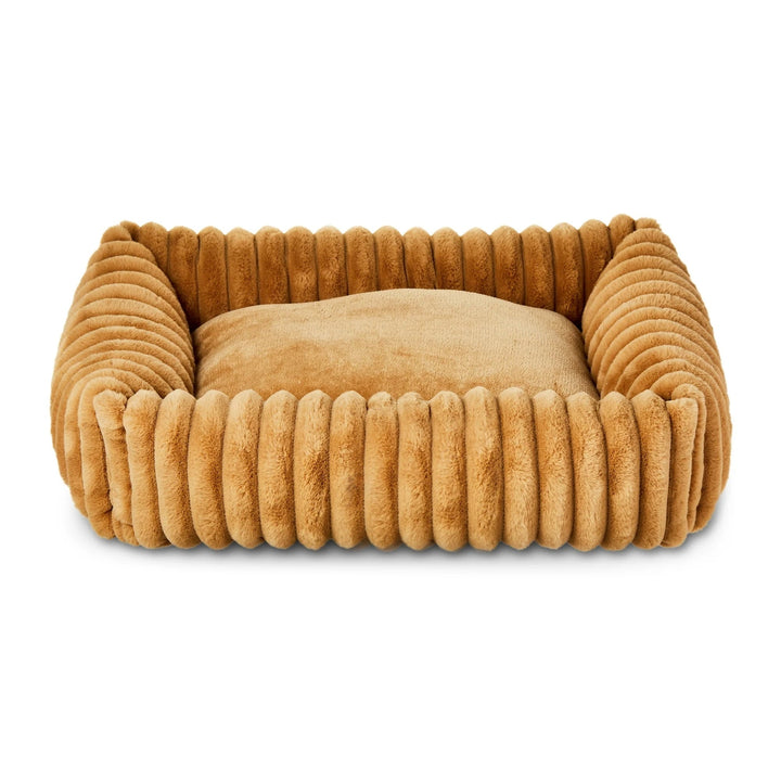 Vibrant Life Thick Cord Pet Bed for Dogs & Cats, Bolster, Thick Cord Plush, Machine Washable, Tan, 27" x 21"