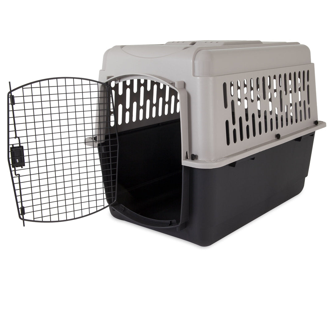 Vibrant Life Pet Kennel 32" Medium Plastic Dog Crate Portable Carrier for Pets 30 to 50 lbs, Gray