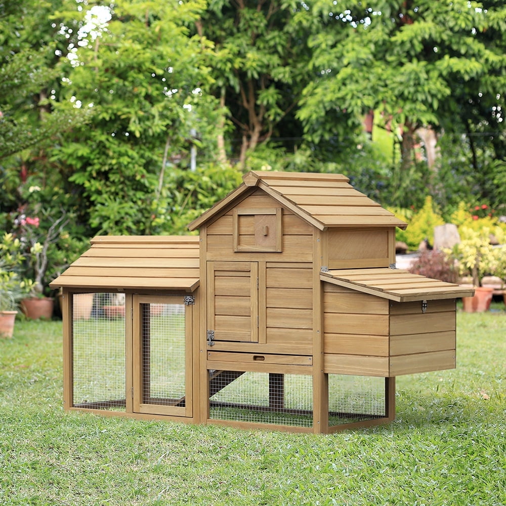 WRXNOOK 59" Wooden Chicken coop, Small Hen House with 2 Doors, Nesting Box & Removable Tray Poultry Cage for Outdoor Backyard