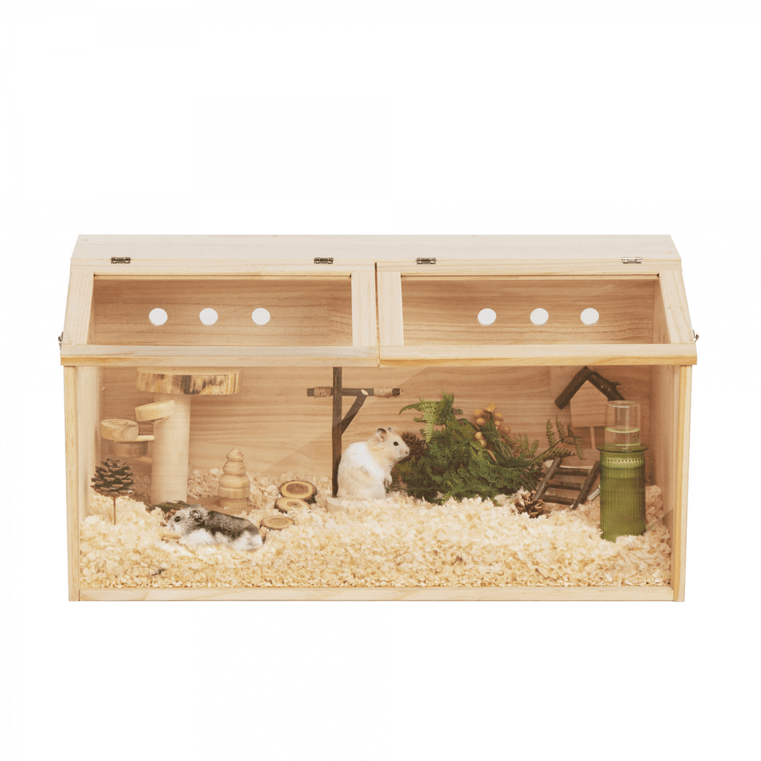 Wooden Hamster Cage, 31.5" Transparent Small Animal Cage Habitat Hutch for Siberian Hamster, Guinea Pig, Gerbils,Little Rabbits