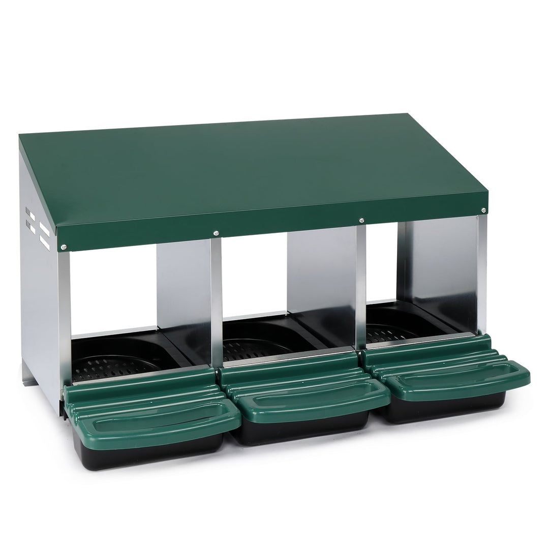 XILE Chicken Nesting Boxes for Laying Eggs, 3-Compartment Roll-Away Nesting Boxes for Chickens Coop with Perch, Hens, Ducks & Other Poultry,Green