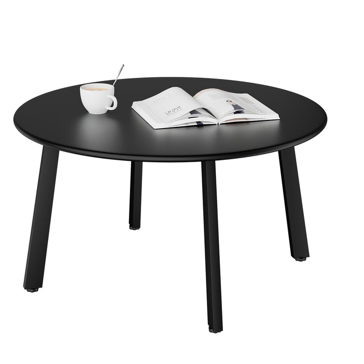 XIlee Patio Coffee Table, 28" Metal Steel Outdoor Round Table Outdoor Side Coffee Table for Outside Patio, Black