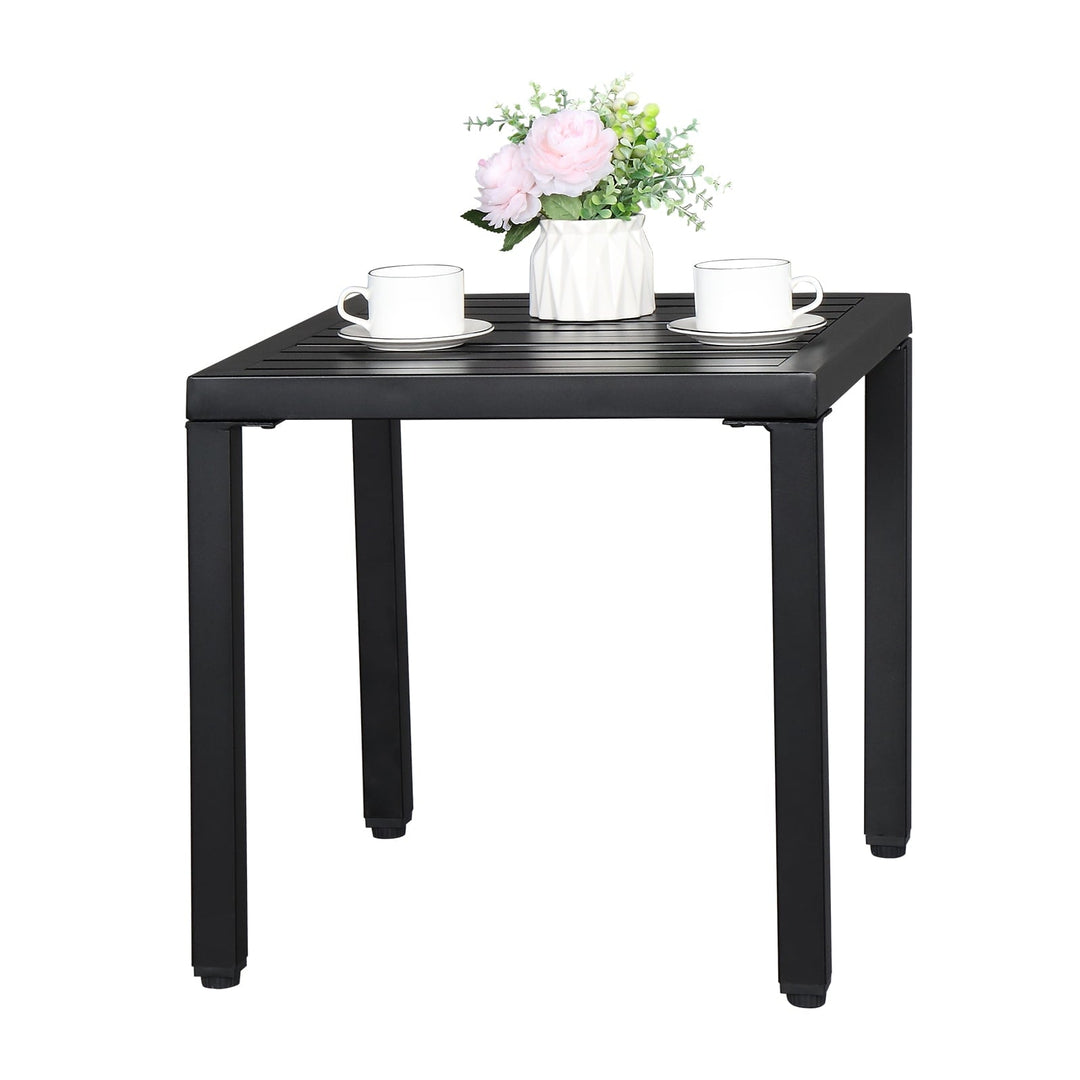Xilee 19*19*18 inch Square End Table Small Metal Outdoor Coffee Side Table for with Weather-Resistant, Waterproof Top for Hot Tub, Garden, Balcony, Poolside, Durable & Easy-to-Clean, Square, Black