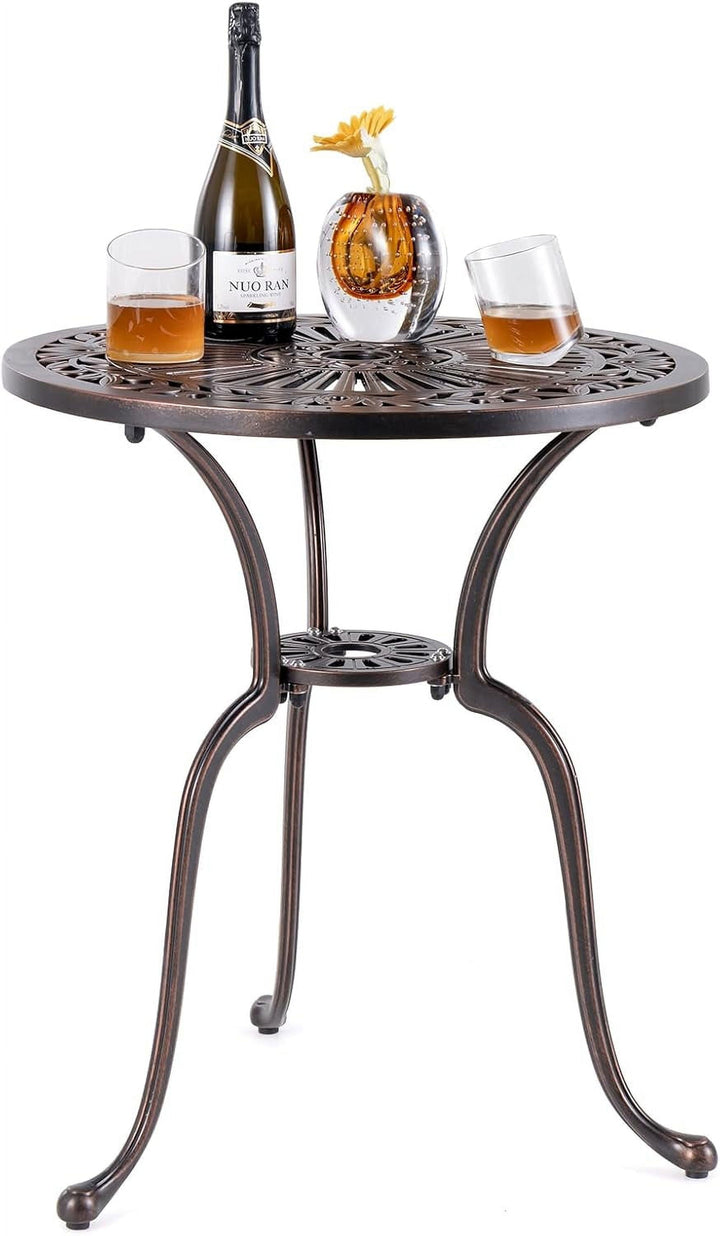 ZDOOR 24” Patio Bistro Table, Cast Aluminum Outdoor Side Table with 2" Umbrella Hole, All-Weather Resistant Round Patio Dining Table for 2 for Front Porch, Pool, Backyard, Garden, Balcony