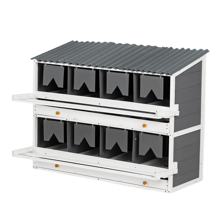 ZephyPaws Nesting Boxes for Chickens, Wooden Chicken Nesting Box, 8 Compartments Egg Laying Boxes for Hens, Ducks & Poultry with Rollout Eggs Collection, PVC Roofing and Foldable Perches