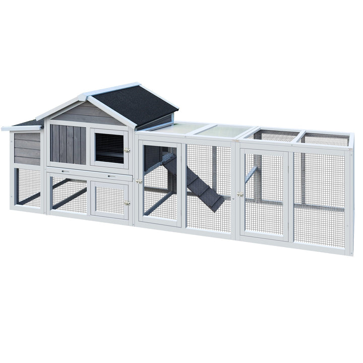 Zephypaws 112" Large Wooden Chicken Coop with Nesting Box, Outdoor Chicken Run Cage, Waterproof Hen House for Backyard, Gray