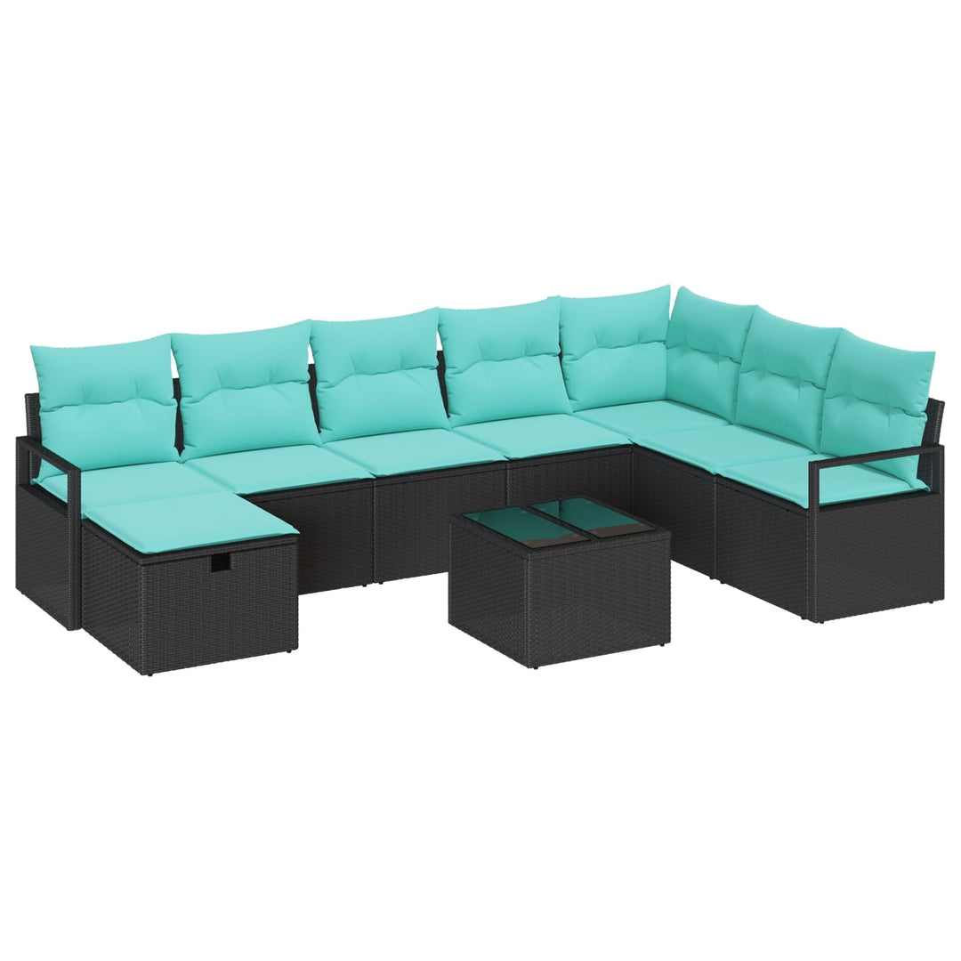 vidaXL 9 Piece Garden Sofa Set with Cushions Black Poly Rattan, vidaXL 2-Seater Garden Sofa with Cushions Black Poly Rattan