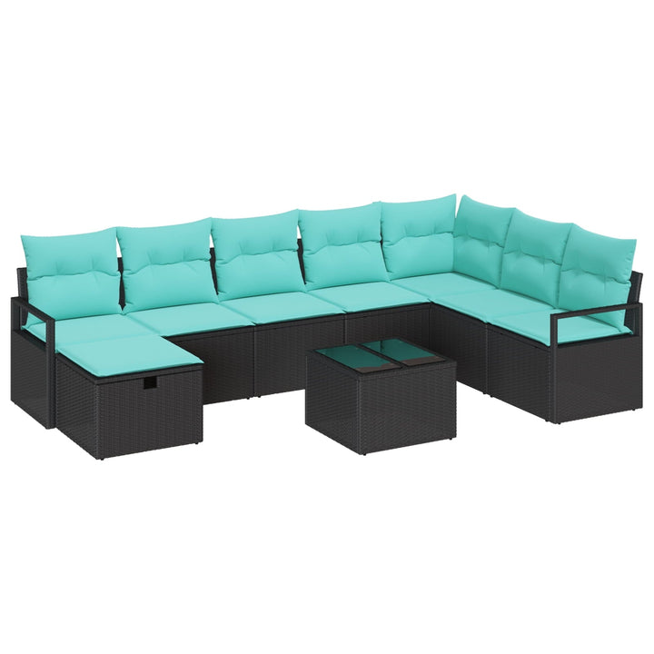 vidaXL 9 Piece Garden Sofa Set with Cushions Black Poly Rattan, vidaXL 2-Seater Garden Sofa with Cushions Black Poly Rattan