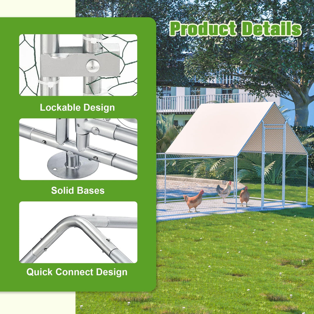26'Lx6.7'Wx6.6' ft Metal Chicken Coop Run Backyard Hen House Poultry Habitat Cage w/Cover