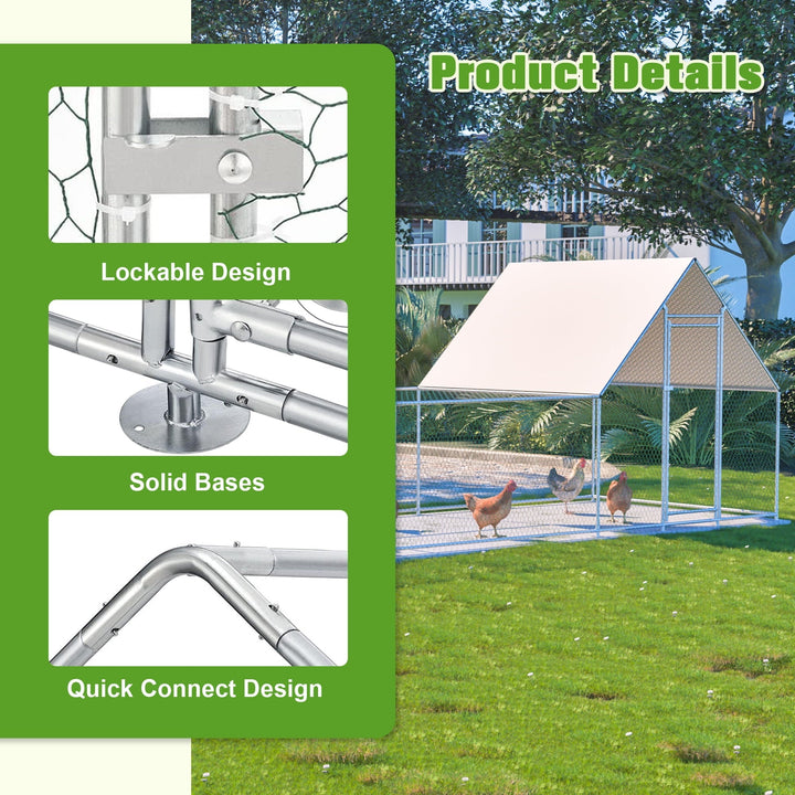 26'Lx6.7'Wx6.6' ft Metal Chicken Coop Run Backyard Hen House Poultry Habitat Cage w/Cover