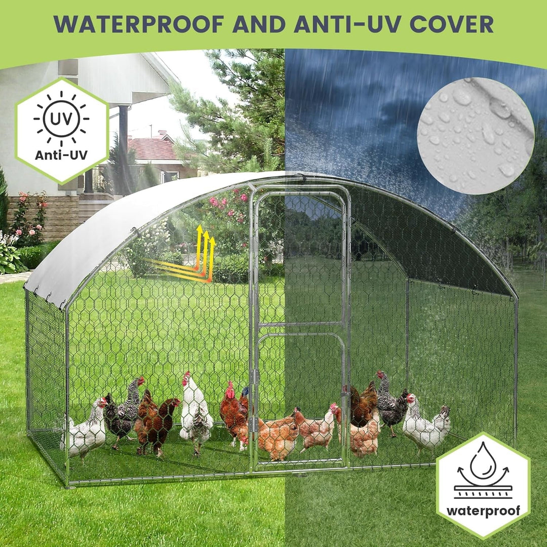 Luku Large Metal Chicken Coop, Heavy Duty Walk-in Poultry Cage Hen House with Double Door, Waterproof & Anti-UV Roof Cover, Galvanized Steel Frame, Outdoor Backyard Farm Chicken Pen