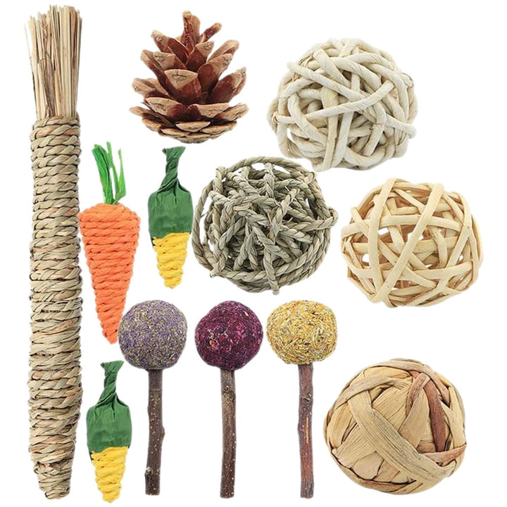 Masteelf 12Pcs Rabbit Chew Toys Cage Accessories Small Animals Chewing Toys for Bunny Chinchilla