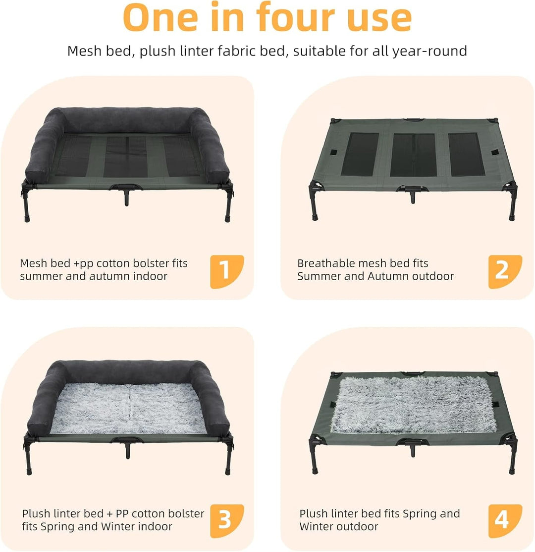Elevated Large Dog Bed : Raised Pet Mesh Cooling Cot with Breathable Soft Mat - Doggie Outdoor Camping Hammock Portable with Removable Bolster for Outside Pool Side and Garden