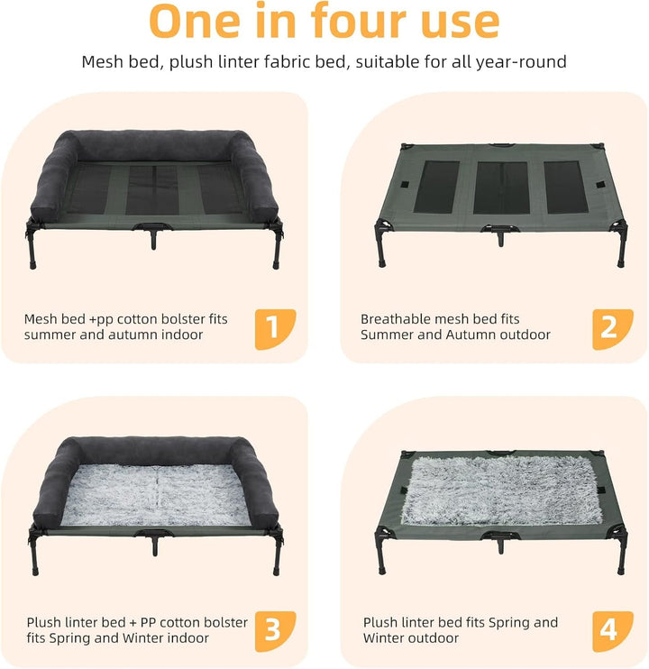 Elevated Large Dog Bed : Raised Pet Mesh Cooling Cot with Breathable Soft Mat - Doggie Outdoor Camping Hammock Portable with Removable Bolster for Outside Pool Side and Garden