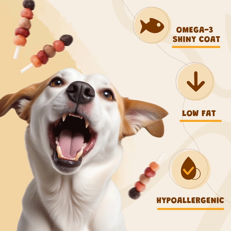 ASMPET Kabobs for Dog, Chicken Duck Salmon Rabbit Beef and Salmon Healthy Treats for Small Medium Large Dogs, 10.6oz